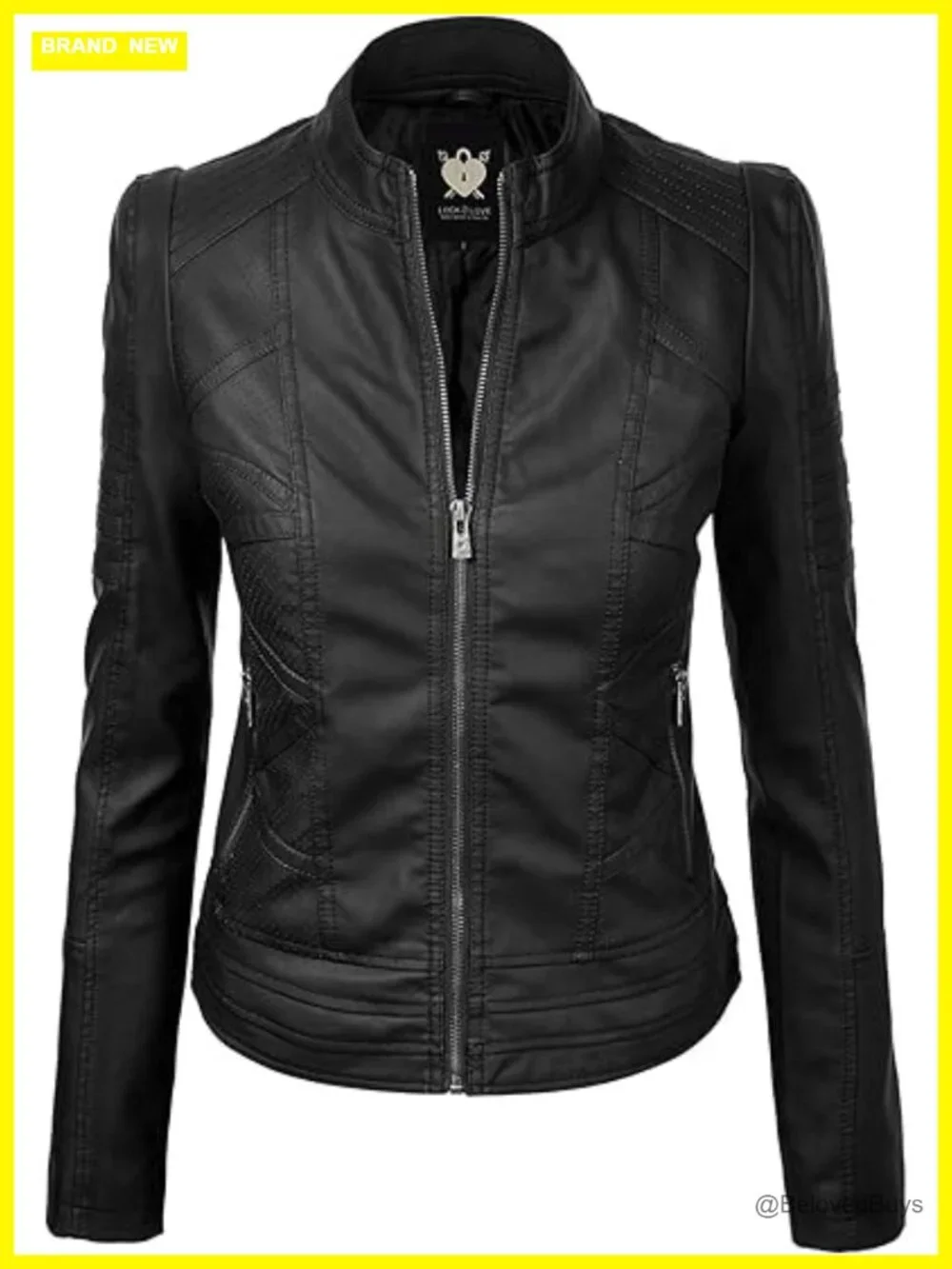 Slim Fit Faux Leather Moto Jacket for Women - PU Biker Motorcycle Coat